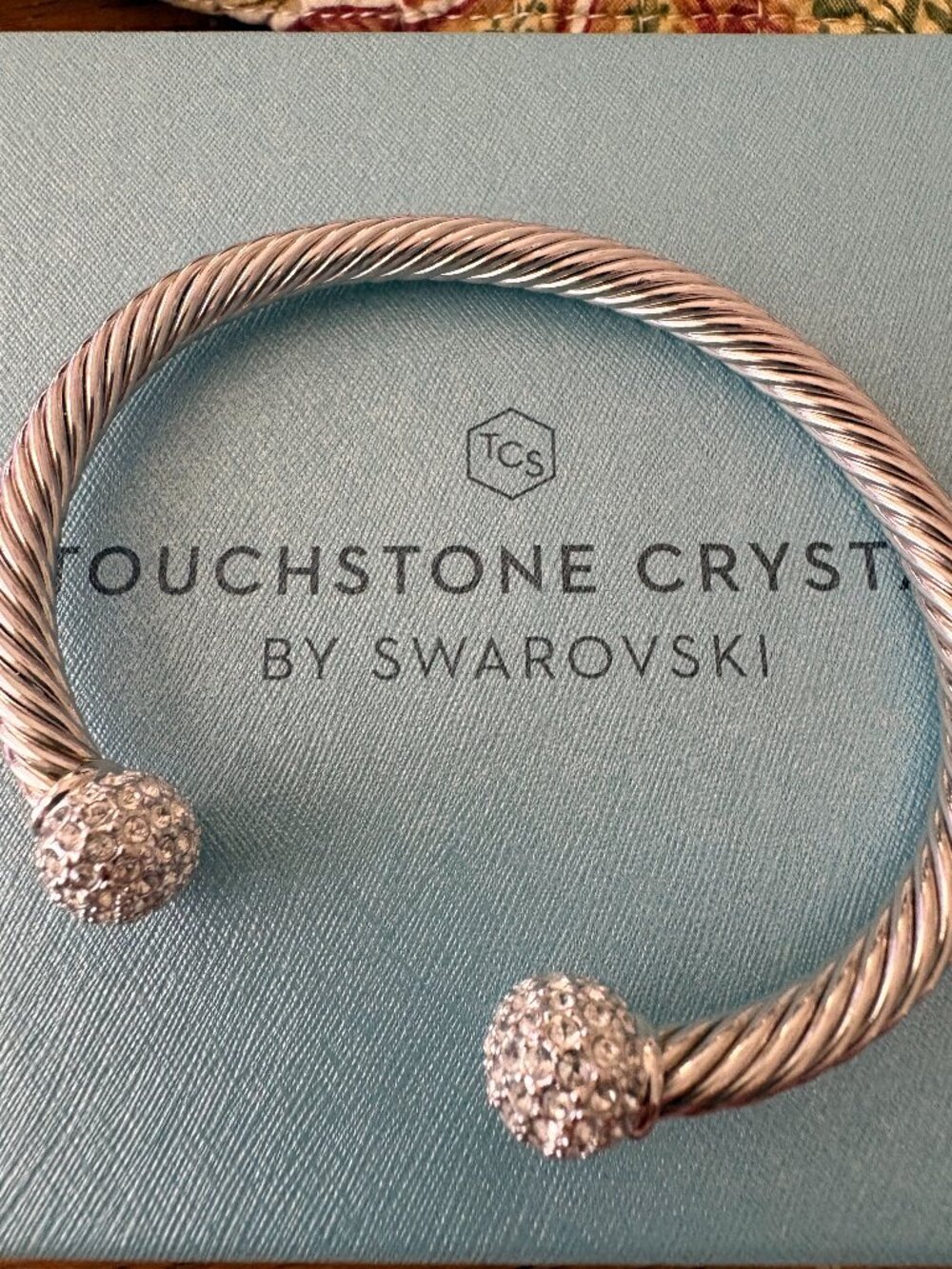 Touchstone Crystal Riviera cuff bracelet silver tone. New in box